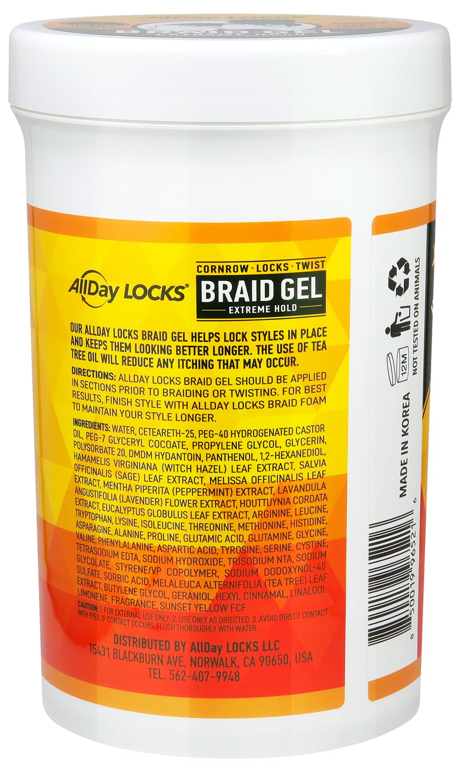 AllDay Locks Braid Gel (Jar) | Extreme Hold, High Shine | Frizz & Flake-Free Edge Control | Tea Tree, Lavender, Peppermint Oil | Slick & Style Braids, Locks, Twists, Cornrows | 32 oz