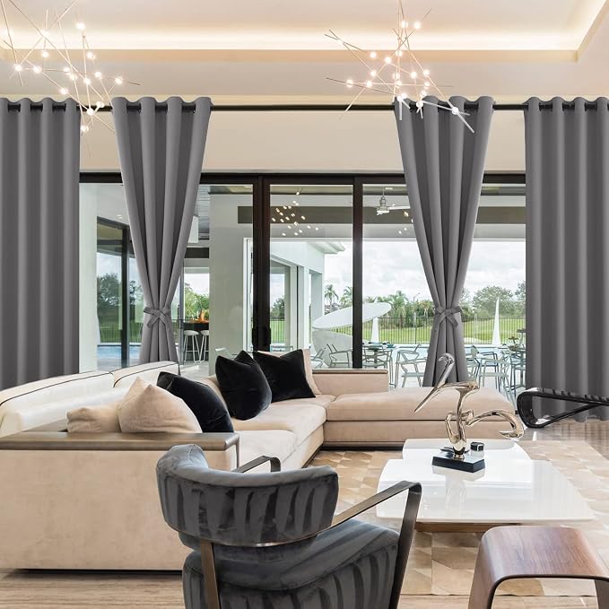 Hiasan RV Blackout Curtains for Bedroom, 52 x 36 Inches Long - Thermal Insulated & Light Blocking Window Curtains for Living Room, 2 Drape Panels Sewn with Tiebacks, Light Grey