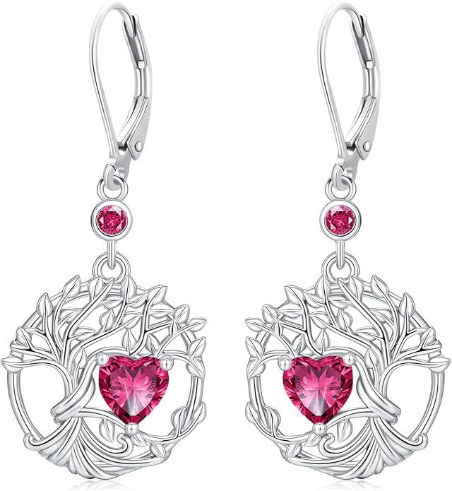 Odinstone 925 Sterling Silver Earrings Tree of Life Teardrop Moonstone Dangle Drop Leverback Earrings for Women
