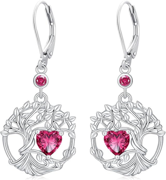 Odinstone 925 Sterling Silver Earrings Tree of Life Teardrop Moonstone Dangle Drop Leverback Earrings for Women