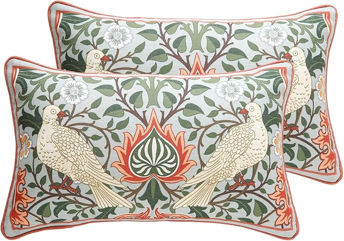 ISAENNE Vintage Linen Throw Pillow Cover,Set of 2,20"x12"-Naples D | Designer French Elegant Pillow Cover,Concealed Zipper Design,Floral Pattern,Sofa,Bedroom,Living Room,Lounge Chairs