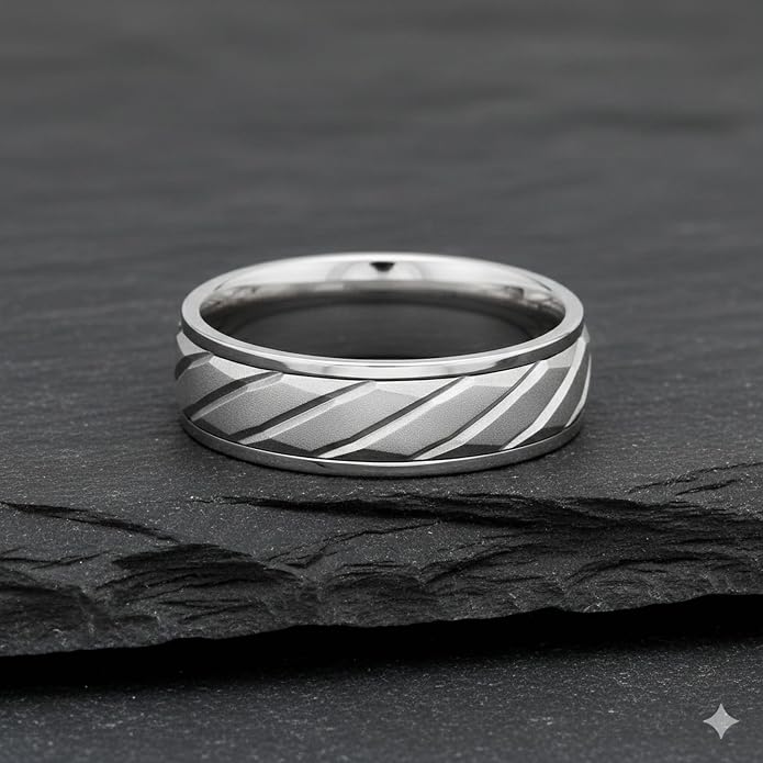 Belacqua Polished Titanium 8mm Diamond Cut Wedding Band Ring for Men & Women - Available in Sizes 8 to 15, Gift Box Included