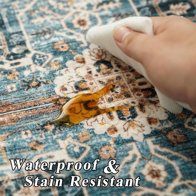 RUUGME 2x3 Area Rugs Indoor - Large Boho Rugs for Living Room Stain Resistant Carpet Vintage Tribal Rugs for Bedroom Kitchen Bathroom with Non Slip Backing Home Decor Floor Decoration Mat 2x3 Blue