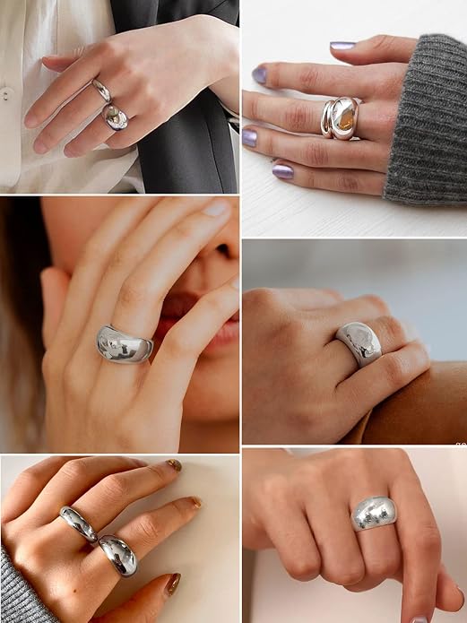 GOLDCHIC JEWELRY Chunky Dome Ring for Women, Stainless Steel Bold Stacking Croissant Statement Ring For Men (Size 7-12, Custom)