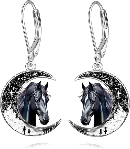Black Cat/4th of July/Bat/Spider/Pumpkin/Wolf/Bunny/Sun and Moon/Turtle/Raven 925 Sterling Silver Leverback Dangle Earrings Moon Gothic Christmas Earrings Jewelry Gift for Women