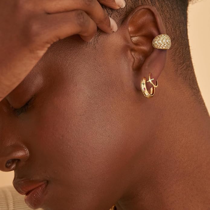 MYEARS Women Hoop Earrings Gold 14K Gold Filled Small Simple Handmade Hypoallergenic Everyday Illusion Jewelry