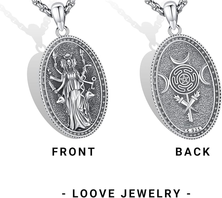 Pentagram Necklace Sterling Silver Triple Moon Goddess/Celtic Knot Witches Knot/Ankh/Sun and Moon/Hecate/Lilith/Santa Muerte/Tetragrammaton Pendant Necklace Pagan Wiccan Magic Egyptian Amulet Jewelry for Women Men