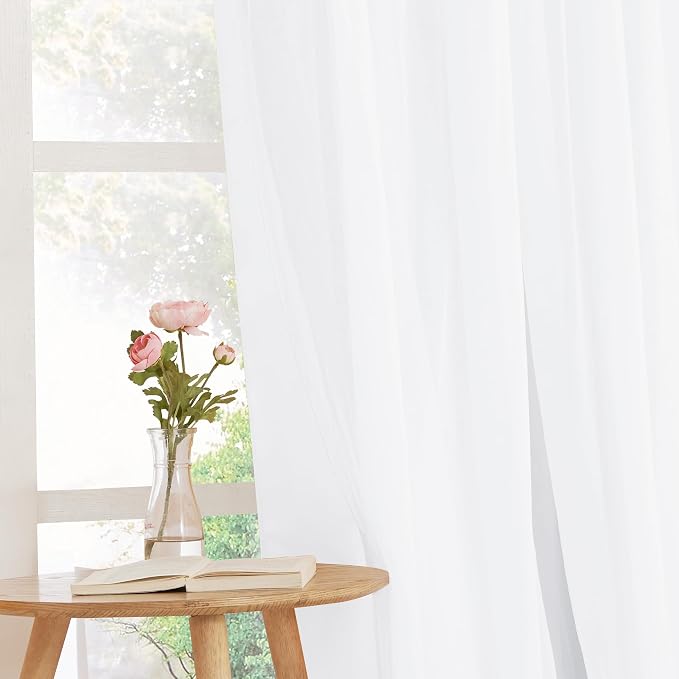 PONY DANCE Pure White Curtains with Sheer Overlay, Grommet Thermal Insulated Mix & Match Double Layer Window Curtains for Living Room, 2 Drape Panels Sewn with Tiebacks, 52W X 63L