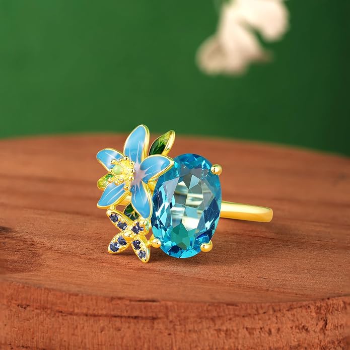 Santuzza 925 Sterling Silver Enamel Flower Ring for Women