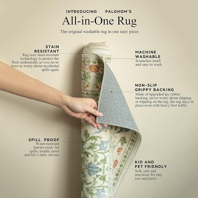 Washable Area Rugs for Living Room: 6x9 Bedroom Rug Stain Resistant Non Slip Low Pile Lightweight Soft Carpets for Dining Room Kitchen Nursery Kids Room Farmhouse Living Room Indoor