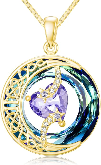 TOUPOP Birthstone Necklace 925 Sterling Silver Moon and Star Pendant Celtic Moon Jewelry with Blue Crystal Anniversary Birthday Gifts for Women Mom Wife Her