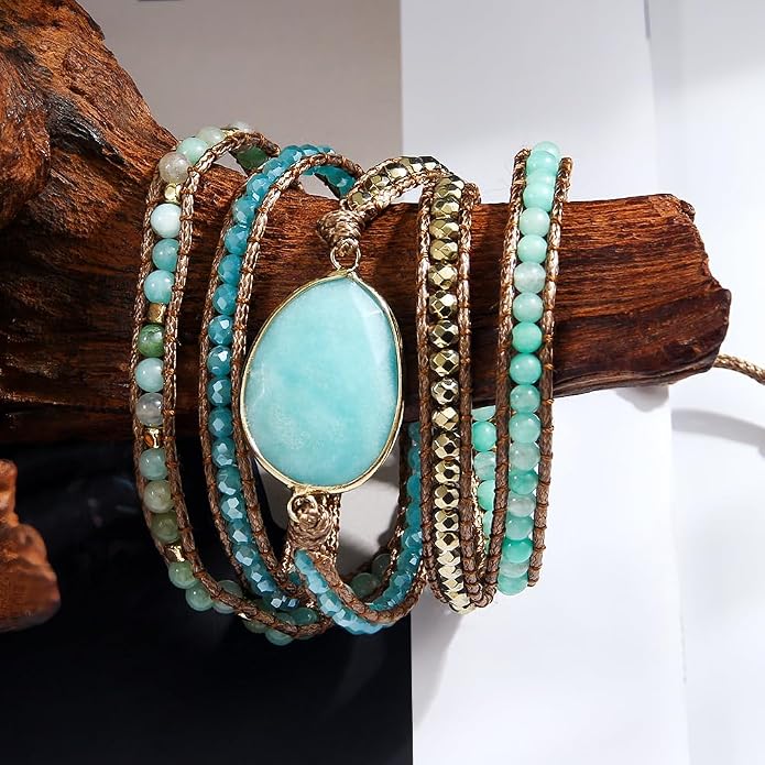 Women Wrap Bracelet Boho Natural Jasper Crystal Stone Beads Strand Bracelets