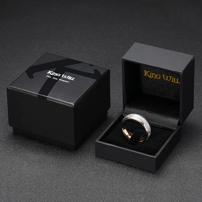 King Will Tungsten Rings for Men Meteorite Carbon Fiber Wood Inlay Mens Wedding Engagement Band Domed Polished