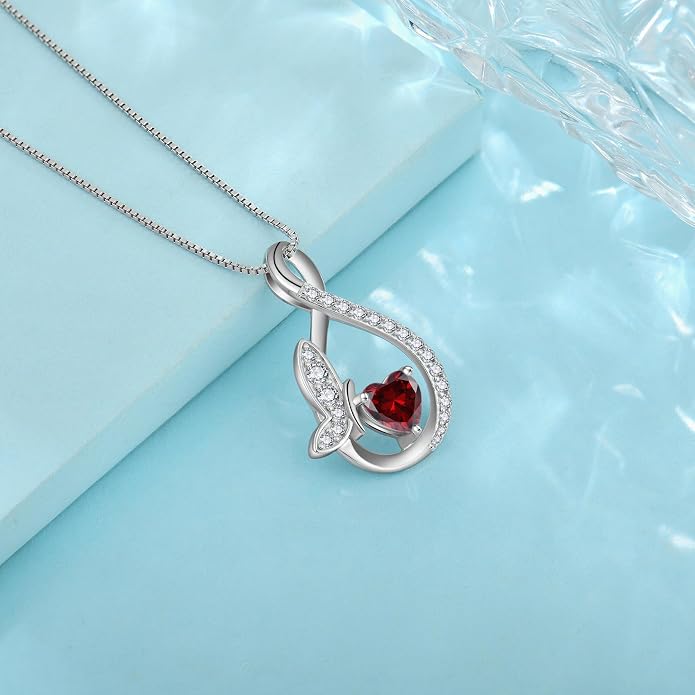 Infinity Butterfly Necklace for Women 925 Sterling Silver Heart Birthstone Created Gemstone Pendant Jewelry Gifts for Women Her
