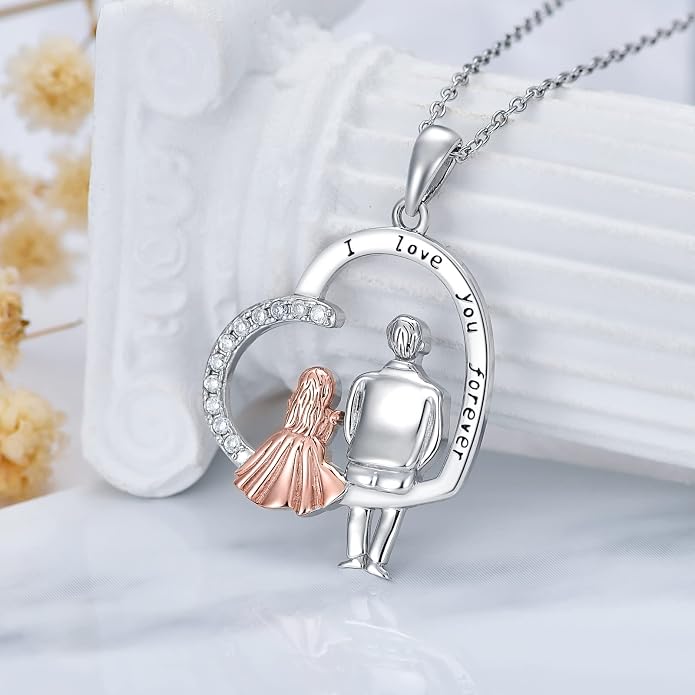 PROESS S925 Sterling Silver Daughter Heart Pendant Necklace from Dad Mom I Love You Forever Jewelry