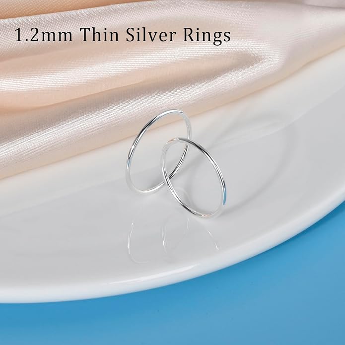 CANDYFANCY 925 Sterling Silver 1.2mm Stacking Midi Thin Rings Thumb Pinky Ring Stack Knuckle Rings for Women Band Ring Size 2.5-8.5