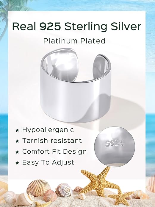 ChicSilver Silver Toe Rings for Women Balck Toe Rings for Women Non Tarnish Wide Band Toe Ring Black Toe Jewelry for Summer Beach