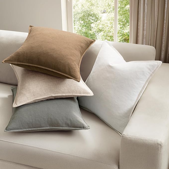 MIULEE Neutral Boho Linen Decorative Pillow Covers 20x20 Inch Pack of 4 | Natural Throw Pillow Covers Soft Farmhouse Couch Pillowcases Modern Home Decors for Living Room Bed Sofa