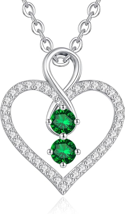 LOUISA SECRET Double Birthstone Necklaces for Women, 925 Sterling Silver Infinity Love Heart Pendant Necklace for Her, Birthday Anniversary Valentine's Day, Christmas, Wedding, Graduation Gift for Her, Personalized Gifts, Jewelry Gifts for Wife Mom Gir...