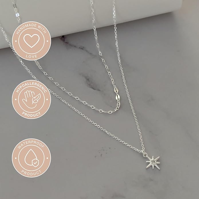 Annika Bella North Star Necklace for Women, Adjustable Link Chain, Petite Cubic Zirconia Star Charm Necklace, Waterproof Celestial Jewelry, Gift for Her