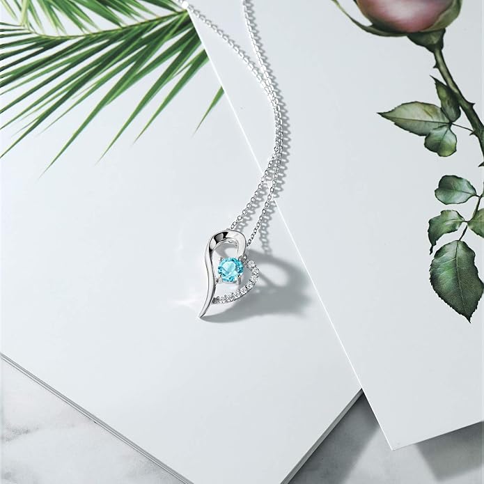 Gem Stone King Heart Shape Pendant Necklace For Women | 925 Sterling Silver | 6MM Round Gemstone Birthstone | Heart Necklace For Women | With 18 Inch Silver Chain