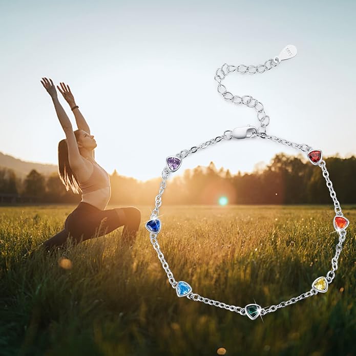 MEDWISE Sterling Silver Chakra Anklet 7 Chakra Beach Anklet Bracelet Link Chain Ankle Bracelet Gift for Women
