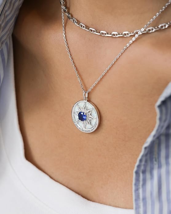 FANCIME Sunflower Necklace with Engraved Messgae 925 Sterling Silver Opal Gemstone Pendant Fine Jewelry Anniversary Birthday Gifts for Women Mom Wife Her, Chain Length 16+2 Inch