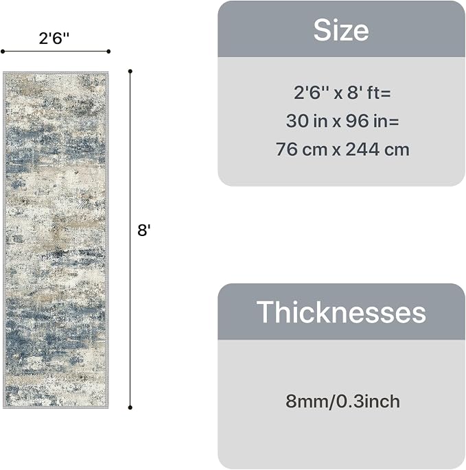 GENIMO Runner Rug Non Slip 2'6"x8', Washable Rug Runner for Hallways Kitchen, Abstract Modern Kitchen Rugs, Low Pile Lightweight Carpet Runners for Entryway, Bedroom, Laundry, Navy Blue