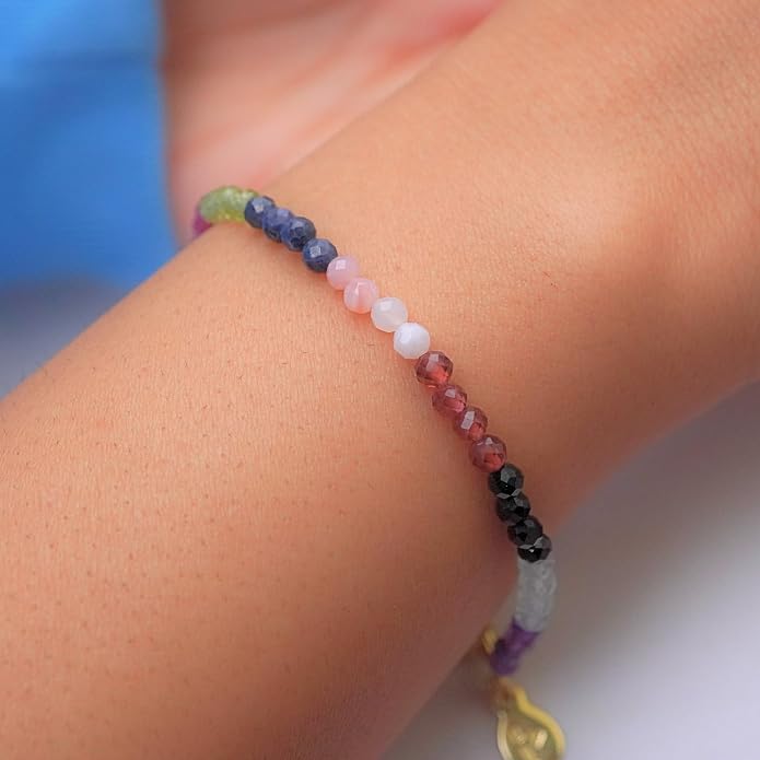 Faceted Bracelet for Women, Certified 925 Sterling Silver with 18K Gold Vermeil Healing Crystal Bracelets for Women - Crystals and Healing Stone Bracelet Women Jewelry for Gift