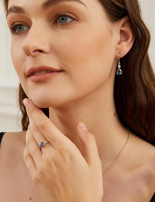 925 Sterling Silver Blue Topaz/Amethyst/Rainbow Quartz CZ Teardrop Leverback Earrings Drop Dangly Gemstone Earings Hypoallergenic Birthday Jewelry Gifts for Women