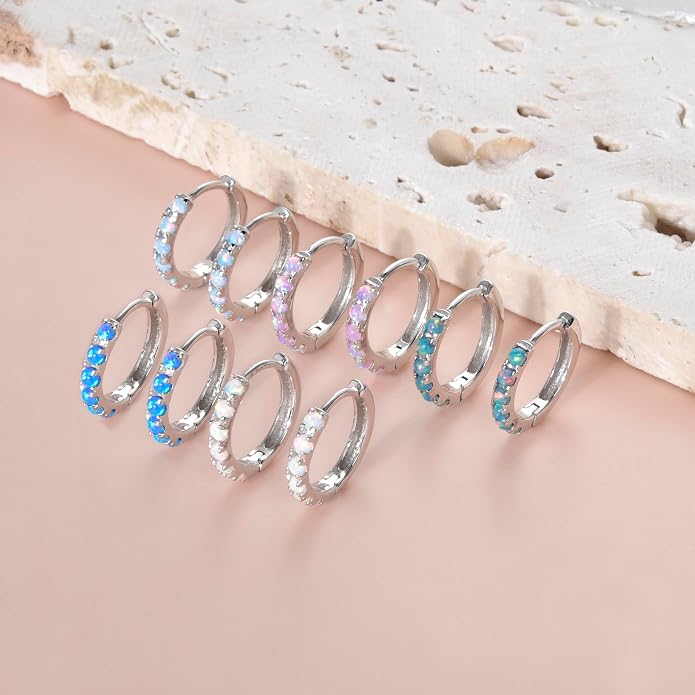 Tiny Mini Opal Huggie Hoop Earrings Upper Ear Cartilage Helix 18k Gold Plated Silver Minimalist Simple Small 10mm 8mm 6mm Hoop Earrings
