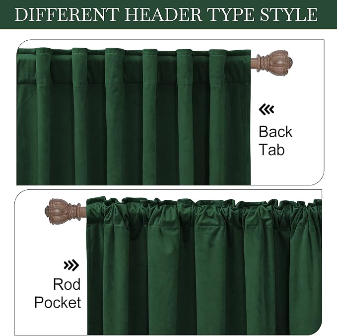 RYB HOME Velvet Room Divider Curtains for Space Separation, Noise Reduce Barrier for Nursery, Large Window Curtains for Sliding Glass Door, Hunter Green, W 62 x L 84, 2 Panels Set
