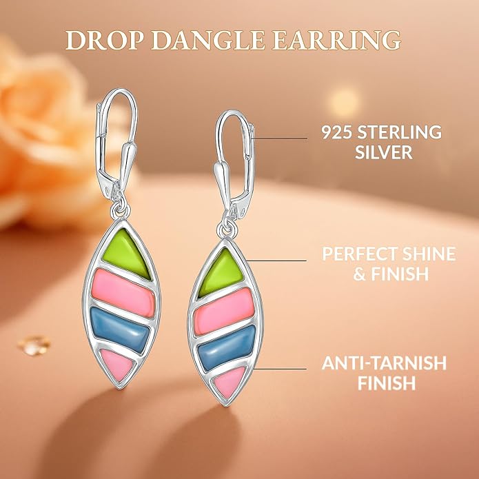 LeCalla 925 Sterling Silver Leverback Dangle Earrings for Women | Gemstone Drop Dangle Earring Jewelry Gifts for Wedding, Anniversary, Christmas, Valentine’s Day, New Year