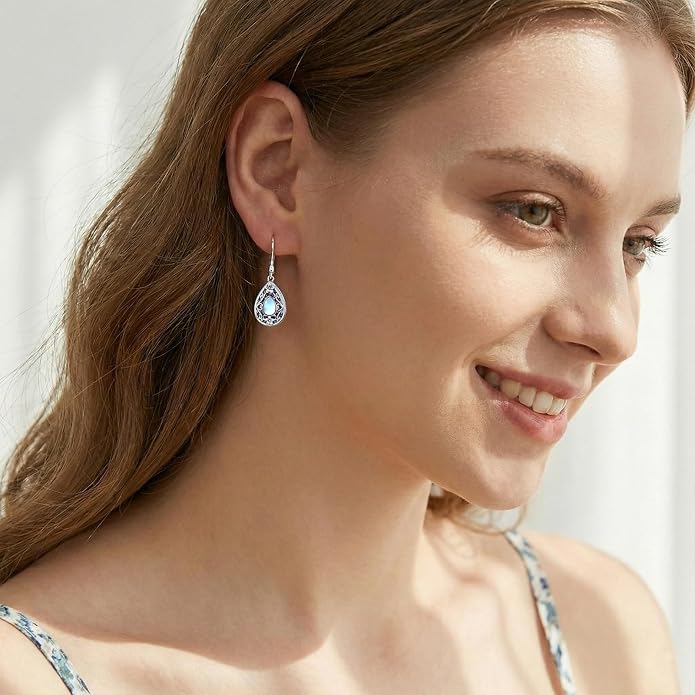 Flower Earrings 925 Sterling Silver Flower Teardrop Leverback Dangle Earrings Jewelry Gifts for Women Girls