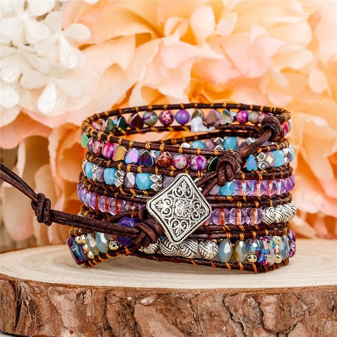 YGLINE Natural Stone Bracelet 3 Wraps Bracelet Handmade Boho Bracelet for Women Bracelet