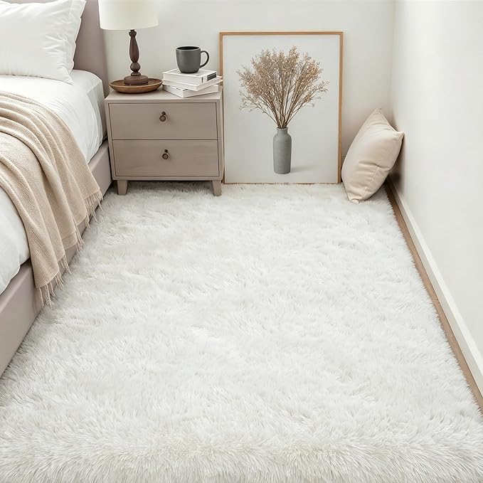 6x9 Area Rugs for Living Room Bedroom: Ultra Soft Fluffy Shag Rug Upgrade Non-Slip Non-Shedding Large Fuzzy Plush Carpet Indoor Floor Carpets for Kids Room Playroom Nursery Dorms Home Decor Ivory