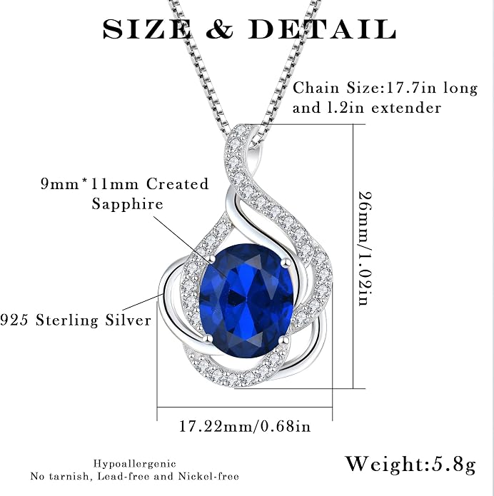 Birthstone Necklace for Women 925 Sterling Silver Pendant Necklaces Oval Cut Cubic Zirconia Necklace Jewelry