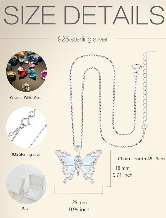 Butterfly Necklace 925 Sterling Silver Celtic Knot Pendant Teardrop Birthstone Twisted Jewelry for Women
