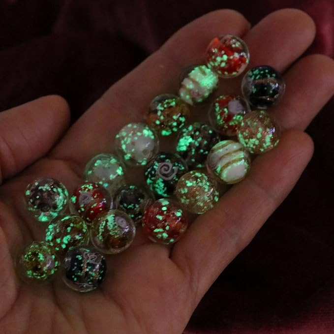 Artsy Crafts 60 Pcs Assorted Glow in The Dark Firefly Beads 12mm European Lampwork Luminous Glass Beads for Jewelry Making Charm Bracelet Necklace Earrings Crafts (Red Series 60pcs)
