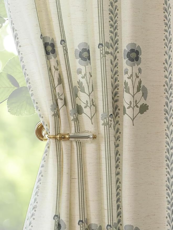 THREE GIRLS Pinch Pleated Curtains for Living Room Bedroom Dining Room - 102 Inches Light Filtering Floral Curtains Luxury Linen Drapes Farmhouse Window Curtains with Hooks - 2 Panels Set