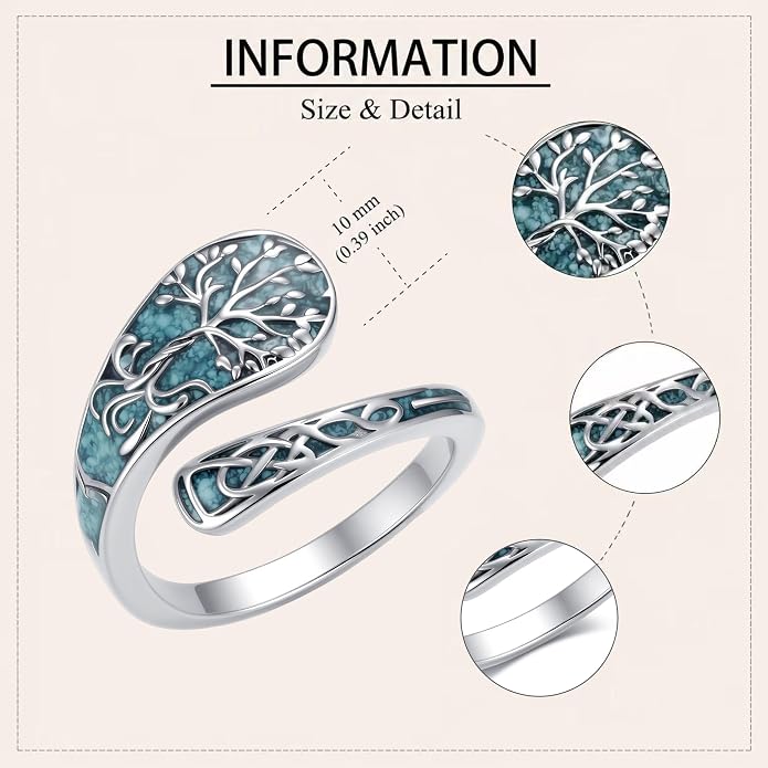 SNOWELLE Turquoise Spoon Rings S925 Sterling Silver Turquoise Adjustable Ring Jewelry Gift for Women Men