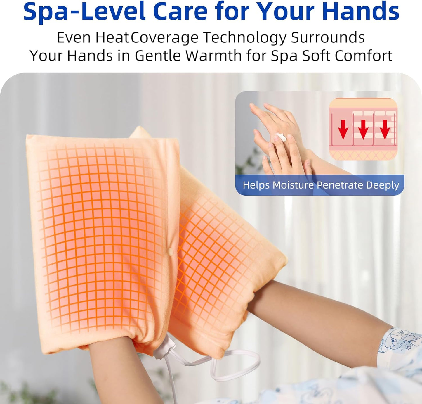 Electric Hand Warmer, Heated Beauty Mitts, 3-Temp Levels & Timer, Digital Display, 7x10 Heated Glove for Arthritis Hand Deep Moisturizing, Heating Pad for Hands, Spa & Home Use