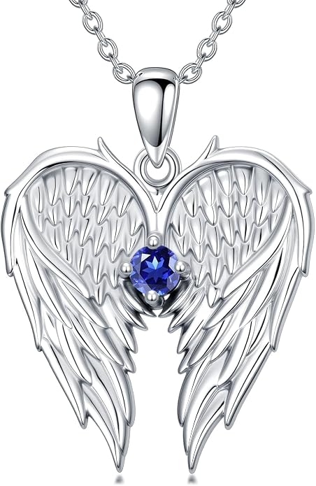 Dorunmo Guardian Angel Wing Pendant Birthstone Heart Necklace Birthday Jewelry Gifts for Women Mom Wife Daughter