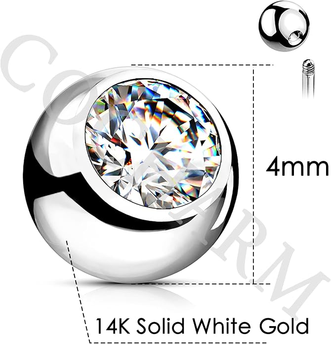 COCHARM Real Solid Gold Belly Button Ring Top Ball 4mm Belly Ring Navel Ring Top Ball 14K