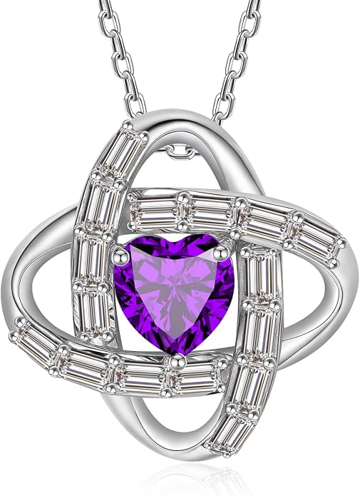 Birthstone Necklace for Women, S925 Sterling Silver Jewelry Gifts, White Gold Plated Love Knot Pendant, Anniversary Birthday Vanlentine Day's Gifts for Grandma, Wife, Mom and Sister