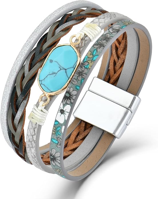 Turquoise Bracelet Leather Wrap Bracelets for Women Fashion Multi-Layer Jewelry for Her