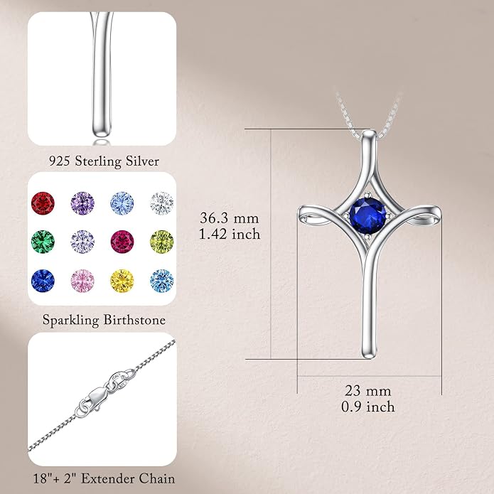 TOUPOP Cross Necklace for Women 925 Sterling Silver Birthstone Cross Pendant Fine Jewelry Anniversary Birthday Mothers Day Gifts for Mom Wife Her