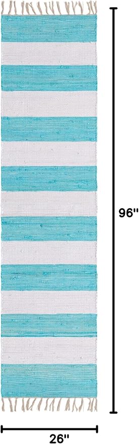 Unique Loom Chindi Rag Collection Area Rug - Striped (2' 2" x 8' Runner, Turquoise and Ivory)