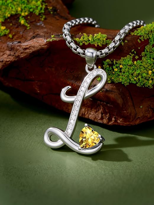 Birthday Gifts for Women Alphabet A to Z Initial Birthstone Pendant Necklaces for Women - 18k White Gold Plated Personalized Name Jewelry Anniversary Graduation Gifts for Wife Her Daughter Girlfriend(with Gift Box)