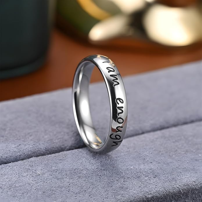I Am Enough Rings for Women Men Silver Inspirational Encouragement Rings Size 6-9